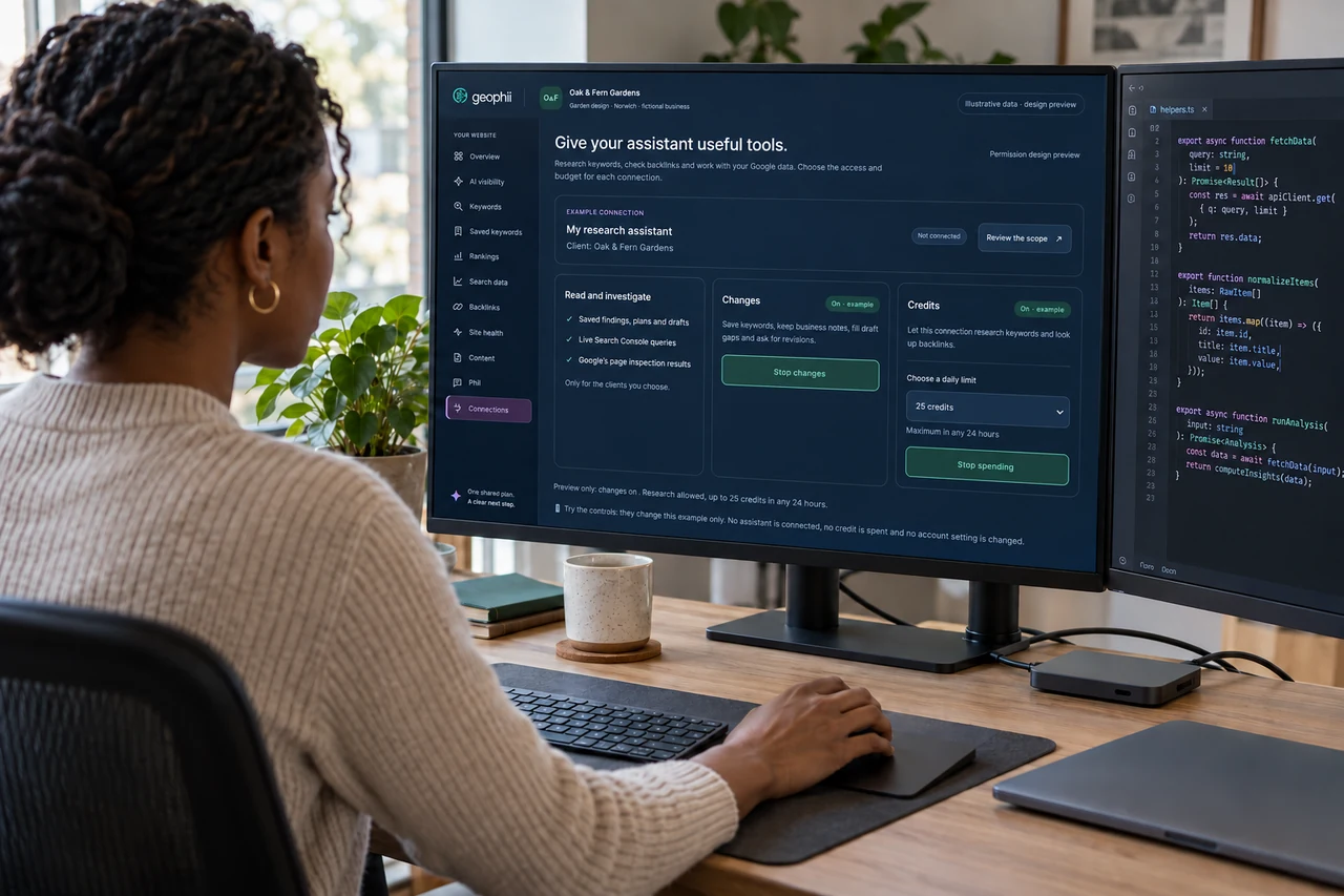 A developer working with the illustrative Geophii connection controls at a workstation.