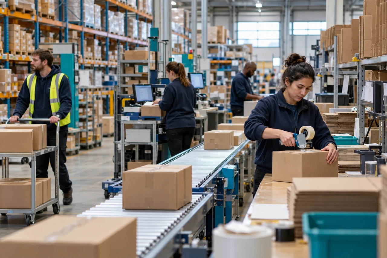 Staff preparing orders in a commercial fulfilment operation